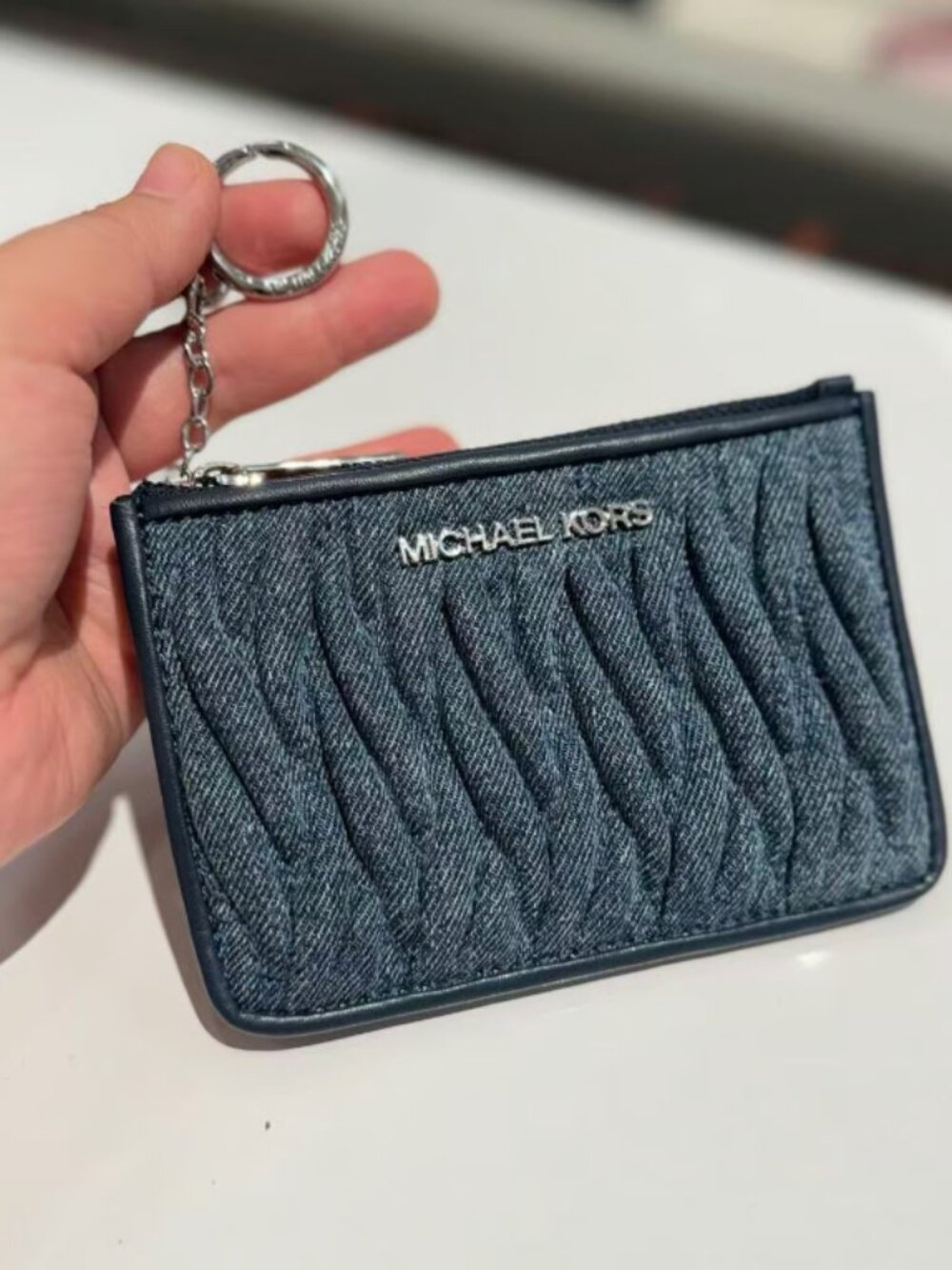 Michael Kors Jet Set Travel Small Matelassé Denim Coin Pouch Card Case